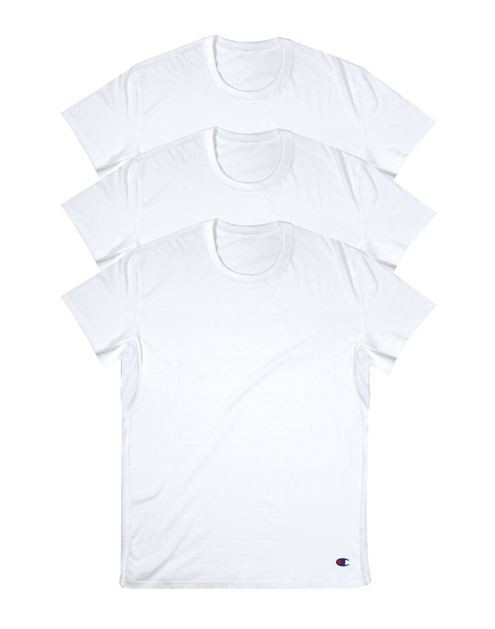 Champion Herre T-Shirts Hvide - Vented Crew Undershirts 3-Pack - Danmark QKA-465197